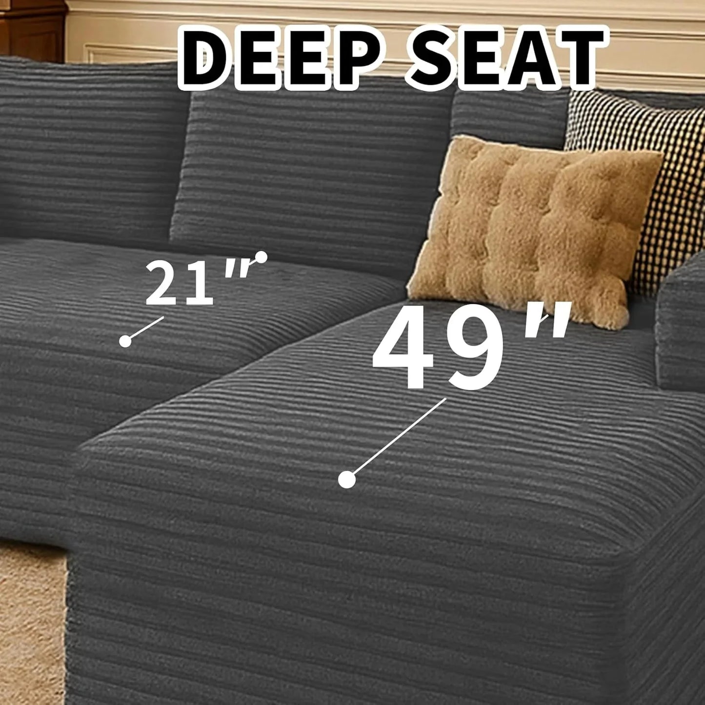 Cloud Sectional Couch with L-Shape Chaise Modern Modular Sofa with Deep Seat Modern Comfy Furniture Bedroom Lounge Dorm Office Apartment Home (Black, Left Facing Chaise)
