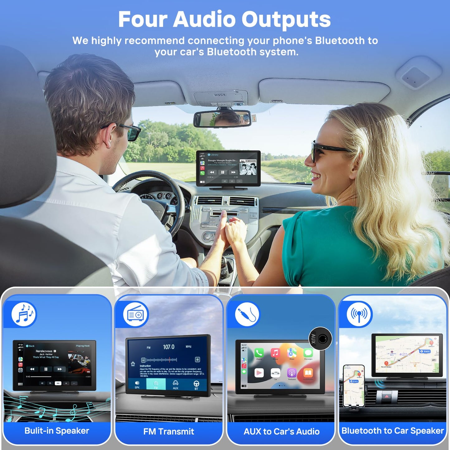 HAUXIY 9" Wireless Apple Carplay Screen with 4K Dash Cam