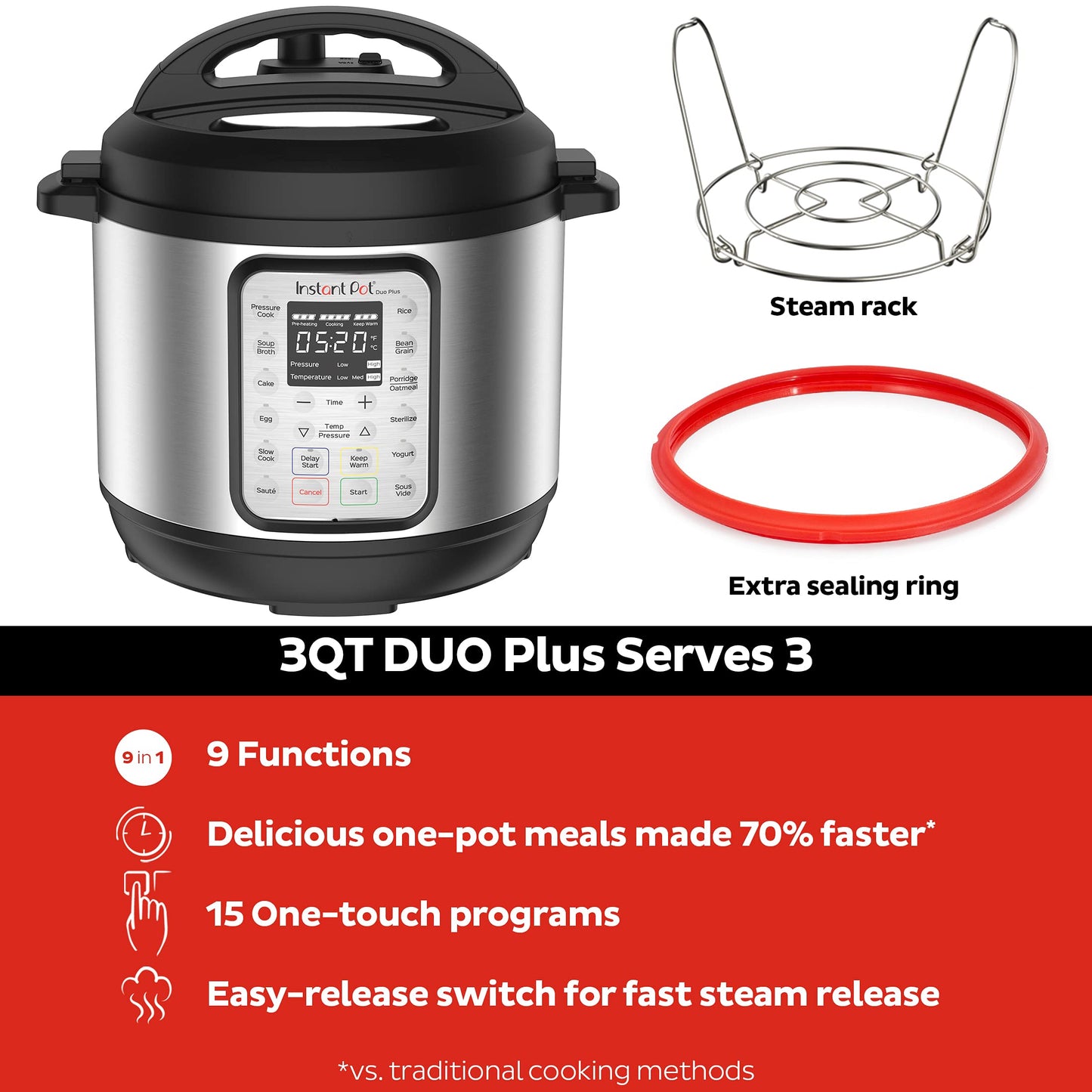 INSTANT POT Duo Plus 9-in-1 Electric Pressure Cooker, 3 Quart