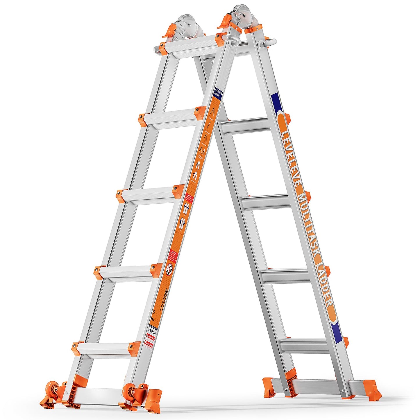 LEVELEVE Telescoping A Frame Ladder - 17FT Multi-Position 330lbs