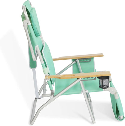 Deluxe 3 in 1 Beach Chair with Face Opening - Portable, Reclining Lounger for Tanning - Face Hole for Reading on Stomach - Padded Footrest, Removable Pillow - Aluminum
