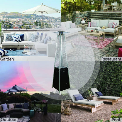 Pyramid Patio Propane Heater48,000 BTU Outdor Patio Flame Heater With Wheels,Waterproof Cover Quartz Glass Tube Propane Heater for Patio, Party, Backyard, Garden, Decoration(Bronze)