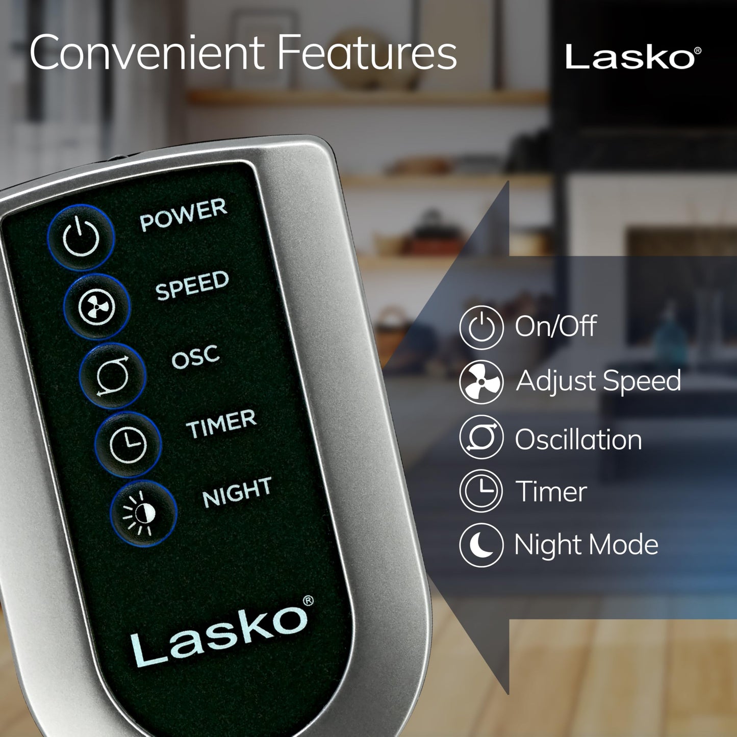 LASKO Oscillating Tower Fan with Remote - 42" Silver