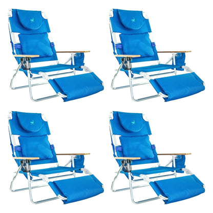Ostrich Deluxe Padded 3 N 1 Outdoor Lounge Reclining Beach Chair, Blue (4 Pack)