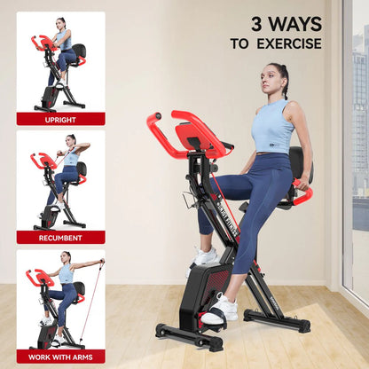 Pooboo 3 In 1 Foldable Exercise Bike Indoor Cycling Bike Workout 300Lb