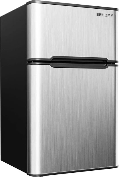 EUHOMY 3.2 Cu.Ft Mini Fridge with Freezer – 2-Door Compact Refrigerator for Bedroom, Dorm, Office or Apartment, Silver