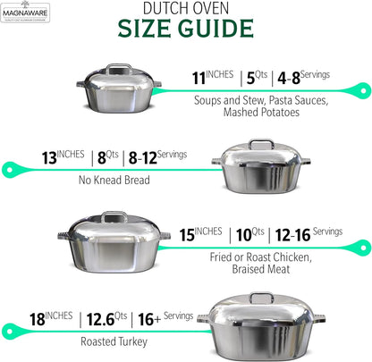 Cast Aluminum Dutch Oven - 8 Quart - Oval Dutch Oven Pot with Lid for Families and Parties - Lightweight Cajun Cookware with Ideal Heat Distribution - Oval Roaster Pan with Lid (13 Inch)