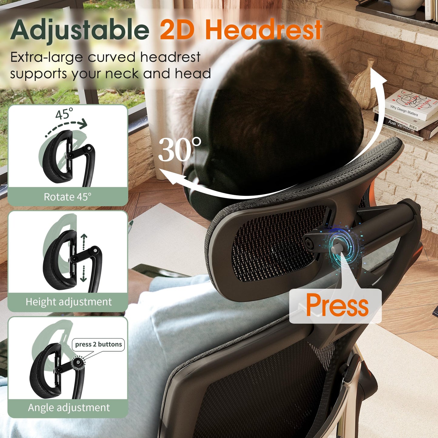 GABRYLLY Ergonomic High Back Office Chair with Headrest