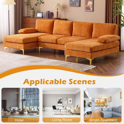 VINGLI 110" Sectional Couches for Living Room,U Shaped Couch with Double Chaise, 4-Seat Sofa Set with Chenille Fabric for Home Furniture,Beige