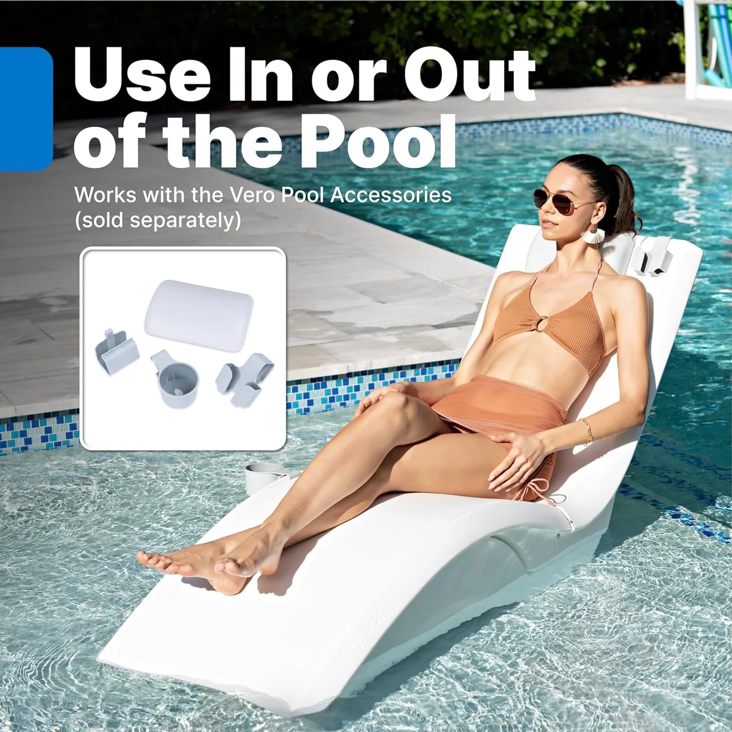 Pool Lounger, Fade-Resistant, Waterproof Patio Furniture, Pool Lounge Chair for Sun Shelf, Use in Pools with Shelves Up to 9-Inches Deep or Outside Pool Deck, Weighted, White
