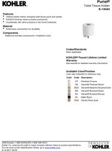 Toilet Paper Holder, Bathroom Toilet Paper Holder, Purist Collection, Polished Chrome, K-14444-CP