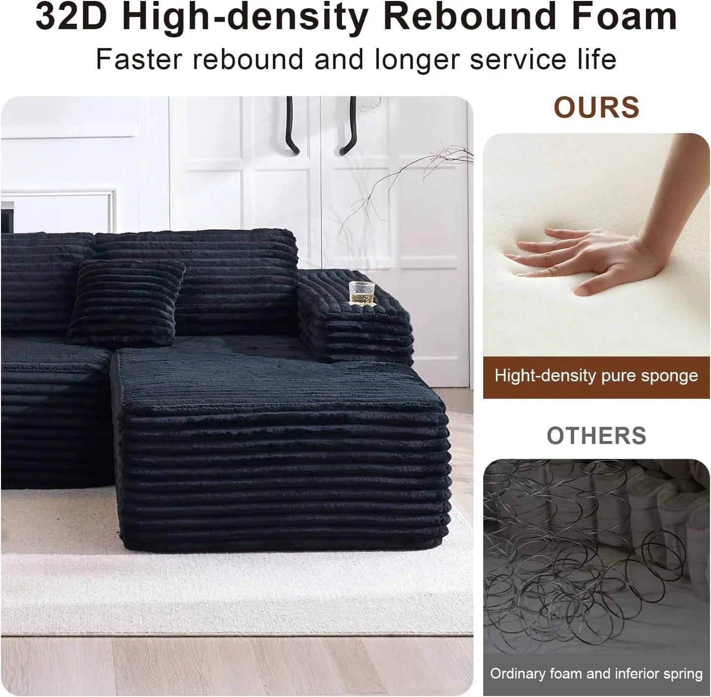 Cloud Sectional Couch with L-Shape Chaise, Modern Modular Sofa with Deep Seat, Built-in Cup Holder & Storage Pocket for Living Room Bedroom, No Assembly Required (Dark Gray, Left Sitting Chaise)
