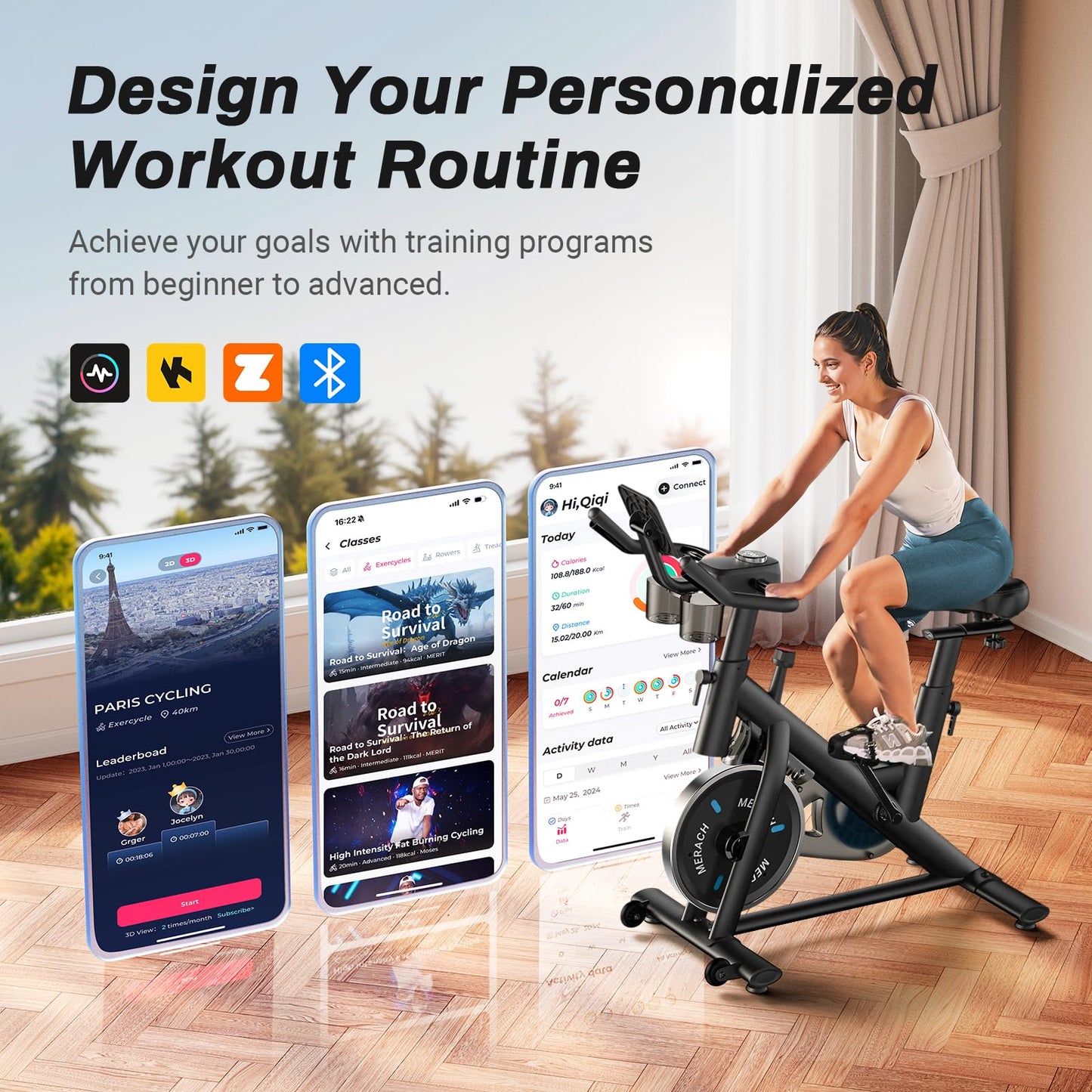 MERACH Exercise Bike with App & 300lbs Capacity