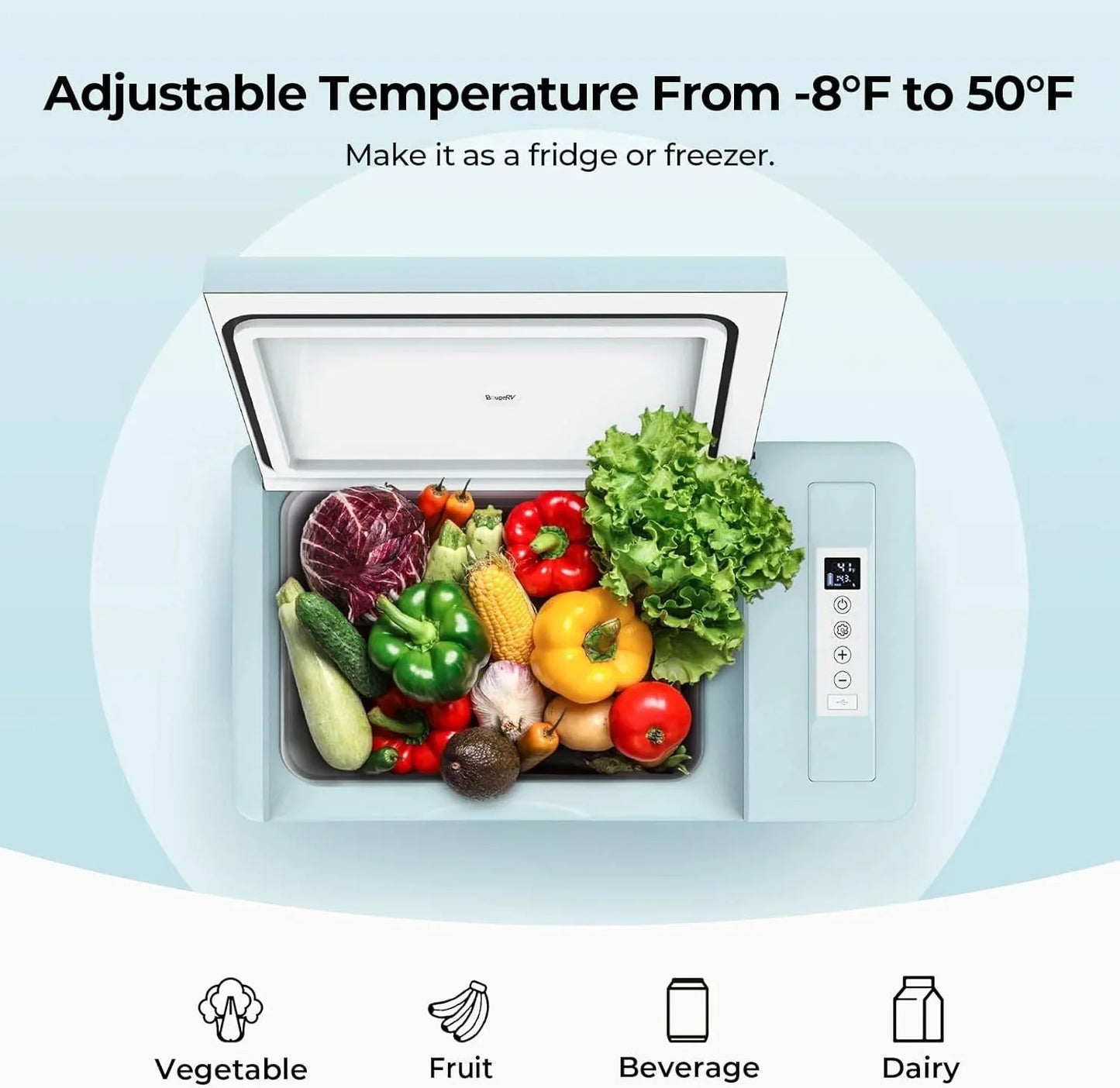 BougeRV 12 Volt Refrigerator 12V Car Fridge 23 Quart Portable Freezer Compressor Cooler 12/24V DC 110~240 Volt AC for Truck Van RV Camper SUV Travel Camping Road Trips Tailgating -7℉~50℉