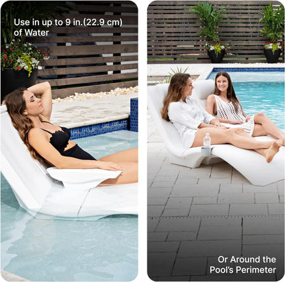 Pool Lounger, Fade-Resistant, Waterproof Patio Furniture, Pool Lounge Chair for Sun Shelf, Use in Pools with Shelves Up to 9-Inches Deep or Outside Pool Deck, Weighted, White