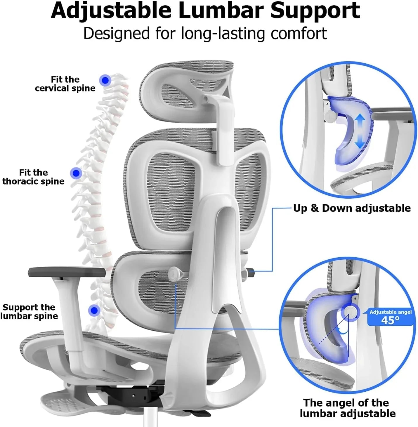 Ergo3D Ergonomic Office Chair – High Back Mesh Desk Chair with 3D Adjustable Armrests, Wheels, for Home and Office (Black)