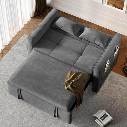 DWVO 3-in-1 Convertible Sofa Bed, 55" Sleeper Sofa with Pull-Out Bed, Cat-Scratch-Proof Fabric Futon Couch with Adjustable Backrest and Side Pocket, Loveseat for Living Room Apartment, Grey