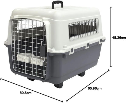 Designs Plastic Kennels Rolling Plastic Airline Approved Wire Door Travel Dog Crate, XXX-Large, Gray