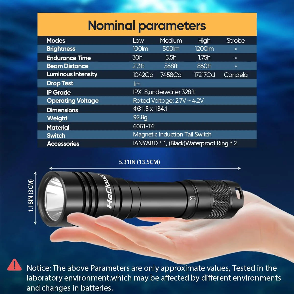 Scuba Diving Flashlight with Rechargeable Dive Light Scuba Diving 5500LM Underwater Flashlight 328ft IPX8 Waterproof 4 Modes Scuba Dive Light with Charger for Submarine Deep Sea Snorkeling