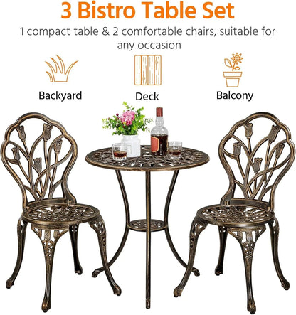 Patio Bistro Sets 3 Piece Cast Aluminum Bistro Table