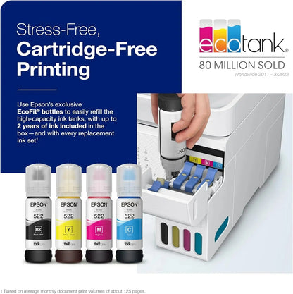 Epson EcoTank ET 4800 Wireless All in One Inkjet Printer, White – Cartridge Free, Scanner, Copier, Fax, ADF, Ethernet, Home Office