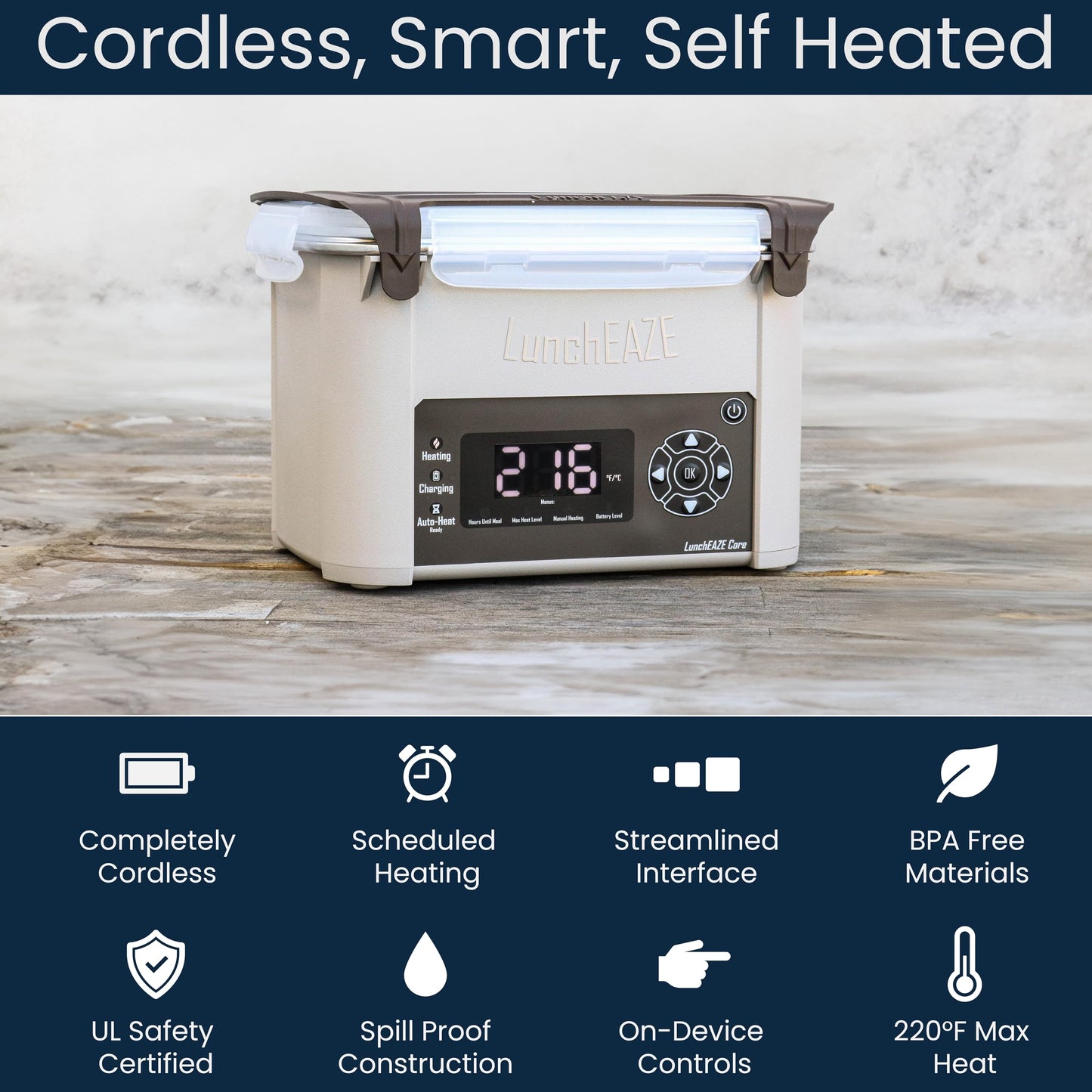 LUNCHEAZE Core Gen 2 Cordless Electric Lunch Box - 4-Cup, 220°F
