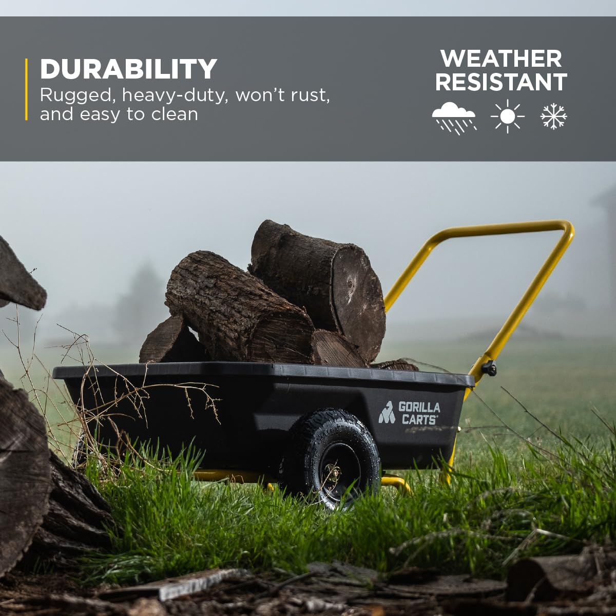 GORILLA CARTS GCR-4 Poly Dump Cart - 2-Wheel Garden Wagon