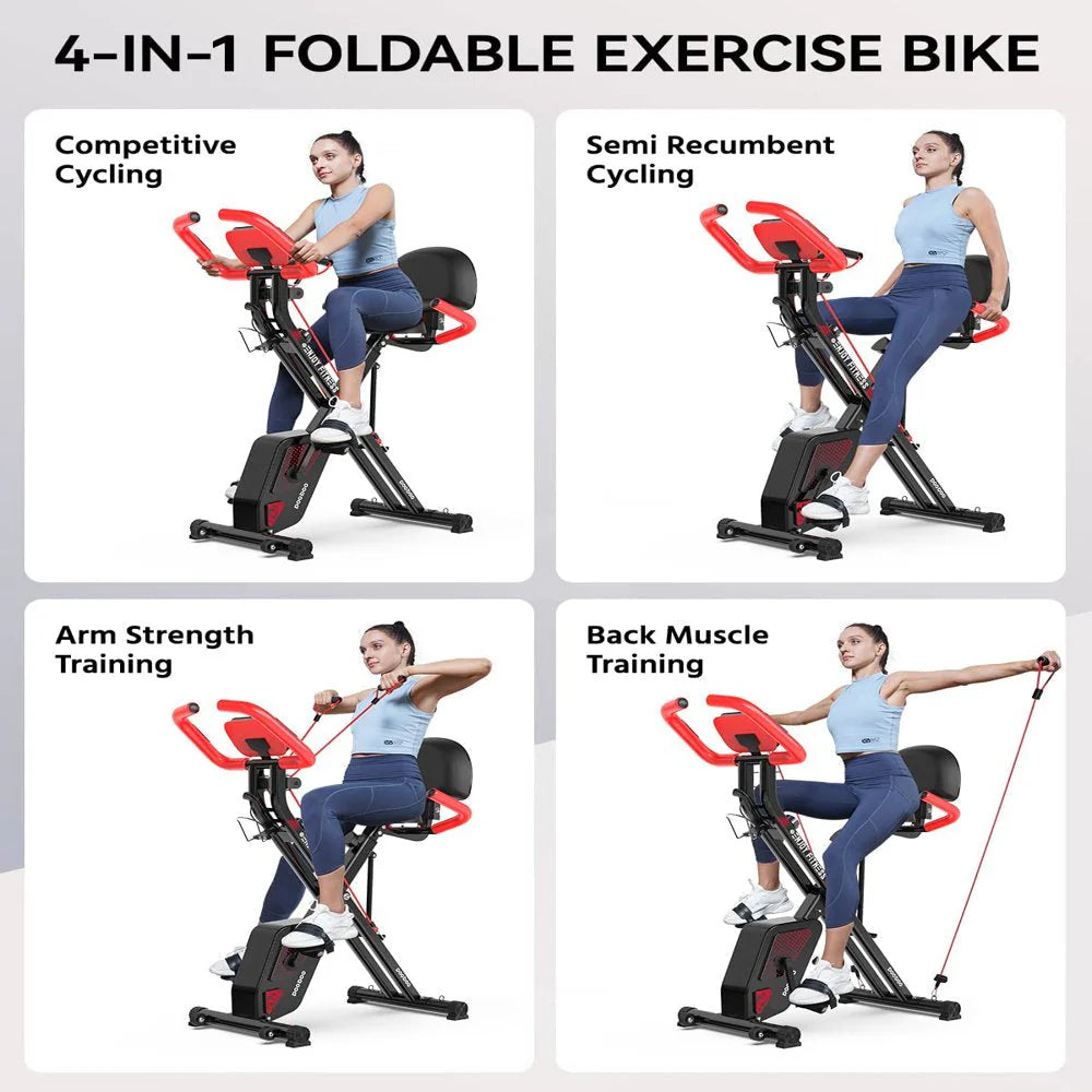 Pooboo 3 In 1 Foldable Exercise Bike Indoor Cycling Bike Workout 300Lb