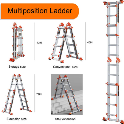 LANBITOU A Frame 4 Step Extension Ladder, 330 lbs Capacity
