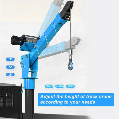 Pismire Winch Versatile 0.5T Folding Truck-Mounted Bed Crane Hoist Lift Pickup with Electric Winch 3500 lb 12V, Painted Steel 1100 lb Pickup 360 Swivel Base