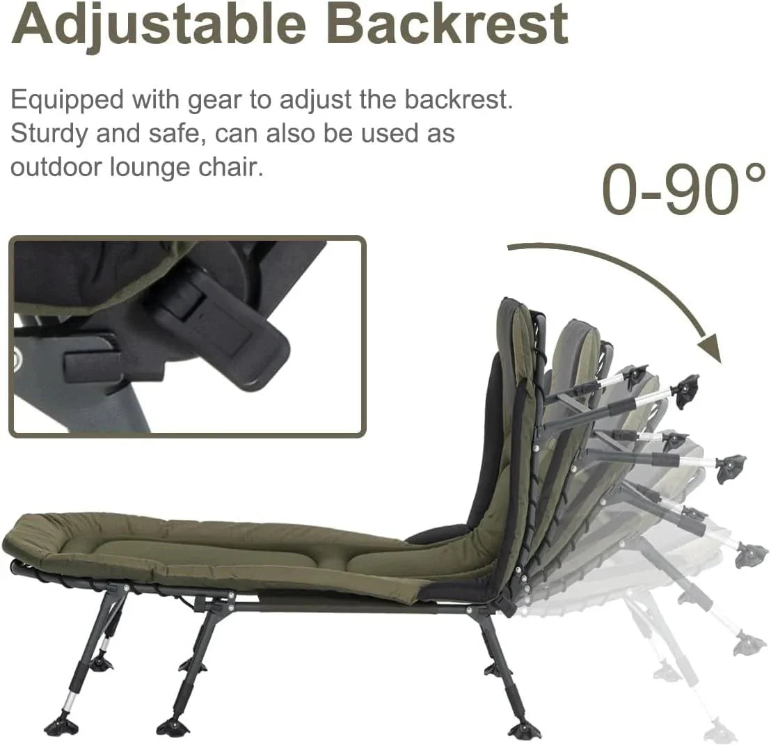 Camping Cots for Adults 330Lbs with Carry Bag, Heavy Duty Folding Bed with Soft Padded Cushion, Portable Military Cot for Hunting, 180° Adjustable Reclining Outdoor Lounger