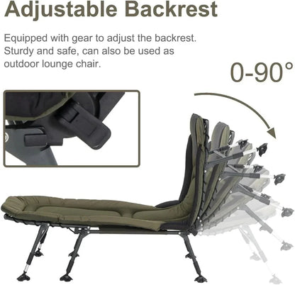 Camping Cots for Adults 330Lbs with Carry Bag, Heavy Duty Folding Bed with Soft Padded Cushion, Portable Military Cot for Hunting, 180° Adjustable Reclining Outdoor Lounger