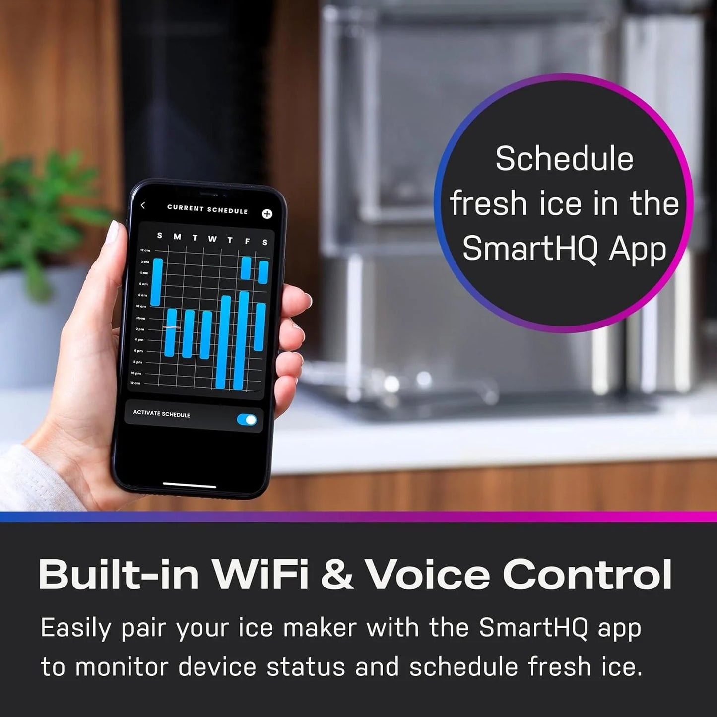 Countertop Nugget Ice Maker with Side Tank | Ice Machine with WiFi Connectivity | Smart Home Kitchen Essentials | Stainless Steel