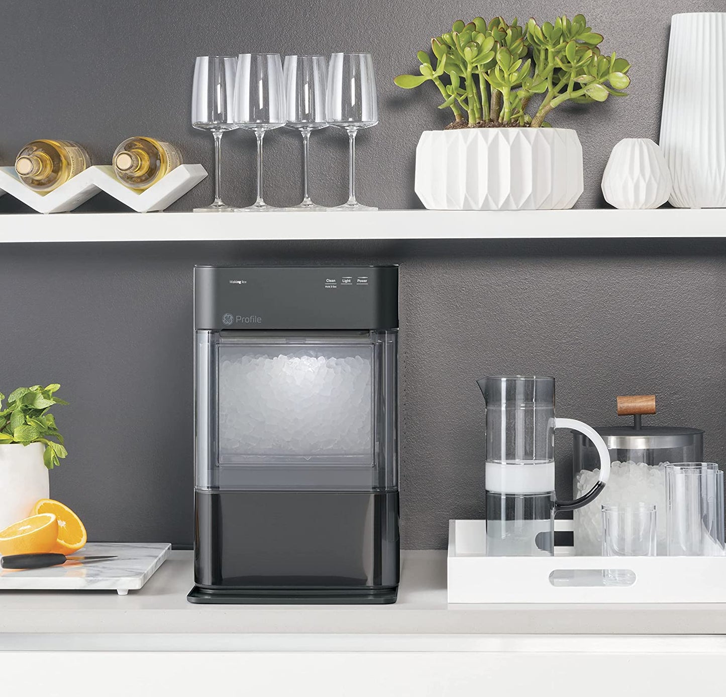 Countertop Nugget Ice Maker | Ice Machine with WiFi Connectivity | Smart Home Kitchen Essentials | Black Stainless