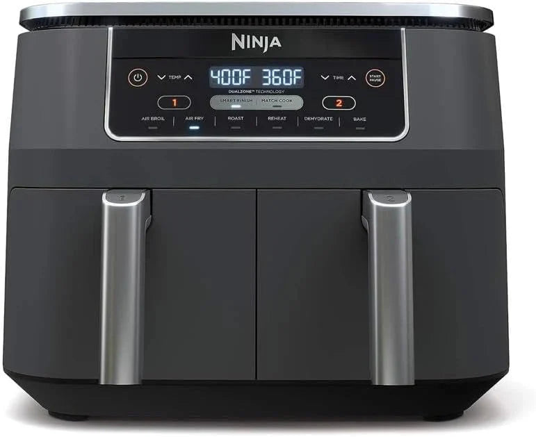 Ninja Foodi 10QT 6-in-1 DualZone Smart XL Air Fryer, 2 Independent 5QT Baskets, Smart Cook Thermometer, Match Cook, Smart Finish, Air Fry, Roast, Bake, Dehydrate, Reheat, Grey, DZ550