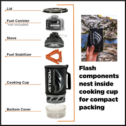 Flash Camping and Backpacking Stove System, Portable Propane/Isobutane Burner with Cooking Cup for Outdoor Trips and Hiking