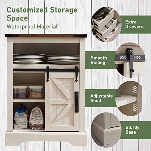 OKD Bathroom Floor Cabinet, Farmhouse Storage Cabinet with Sliding Barn Door & Storage Drawers