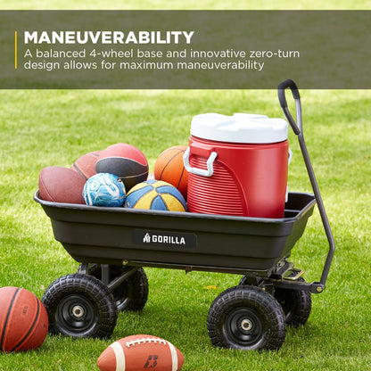 GORILLA CARTS Poly Garden Dump Cart - 600 lb Capacity Utility Wagon