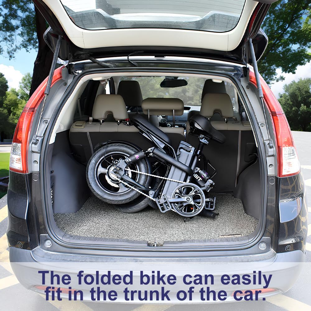 Folding Electric Bike for Adult 400W Brushless Motor Ebike with 48v30A 1440WH Removable Battery UP to 23Mph, 14" Fat Tire City Commuter Ebike,70Miles