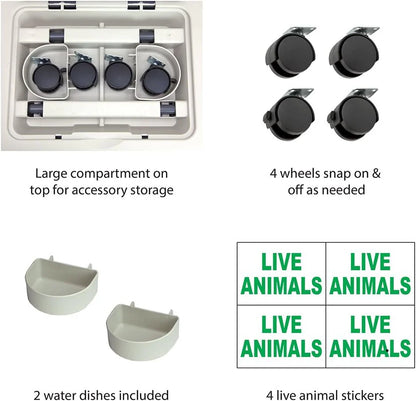 Designs Plastic Kennels Rolling Plastic Airline Approved Wire Door Travel Dog Crate, XXX-Large, Gray