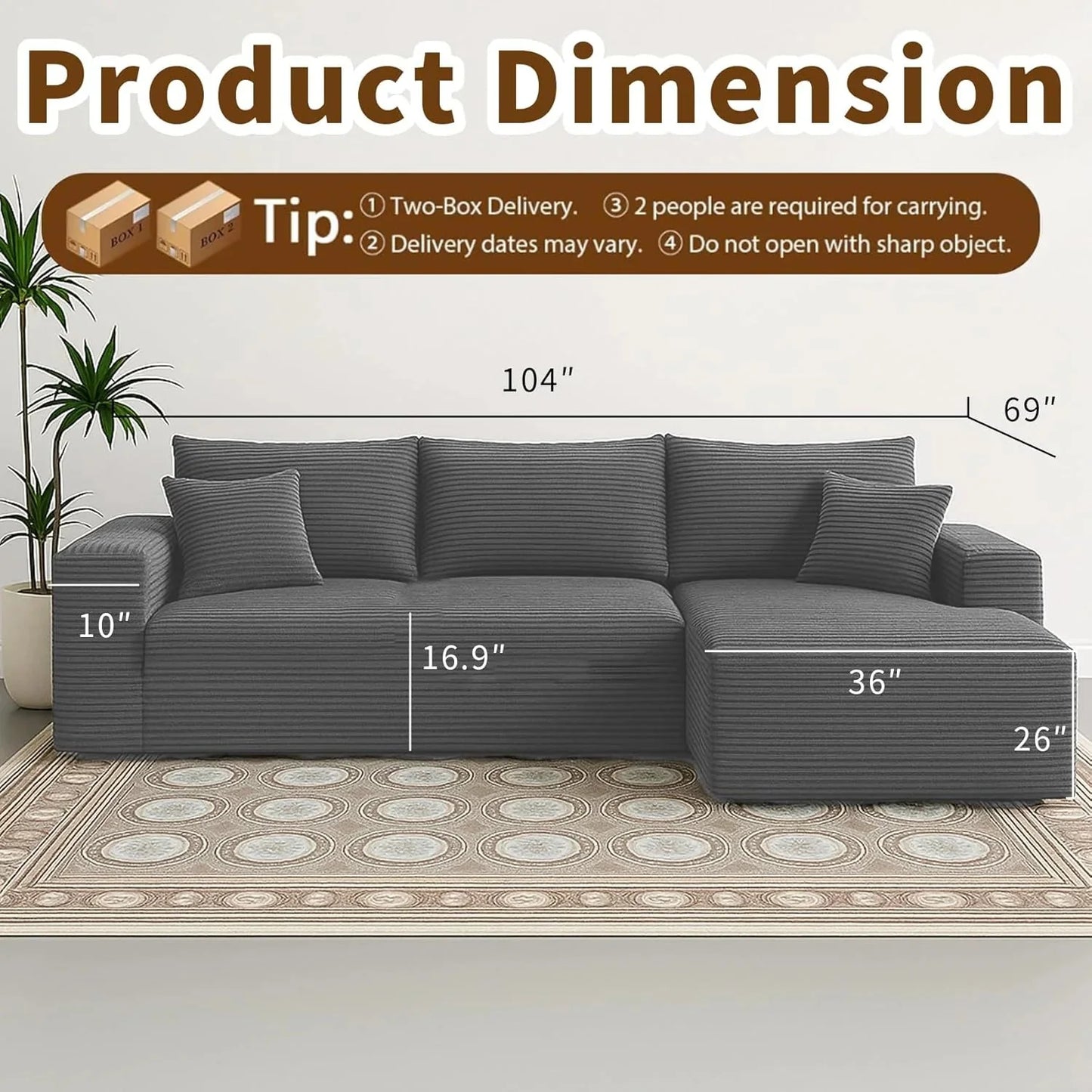 Cloud Sectional Couch with L-Shape Chaise Modern Modular Sofa with Deep Seat Modern Comfy Furniture Bedroom Lounge Dorm Office Apartment Home (Black, Left Facing Chaise)
