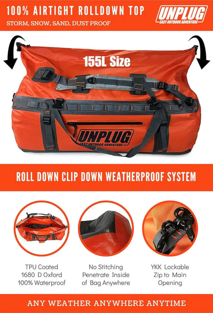 UNPLUG Ultimate Adventure Bag -1680D Heavy Duty Waterproof Travel Duffel Bags for Camping, Motorcycle Dry Bag, Waterproof Bags for Boating, Waterproof Duffle Backpack,Tactical Duffle Bag
