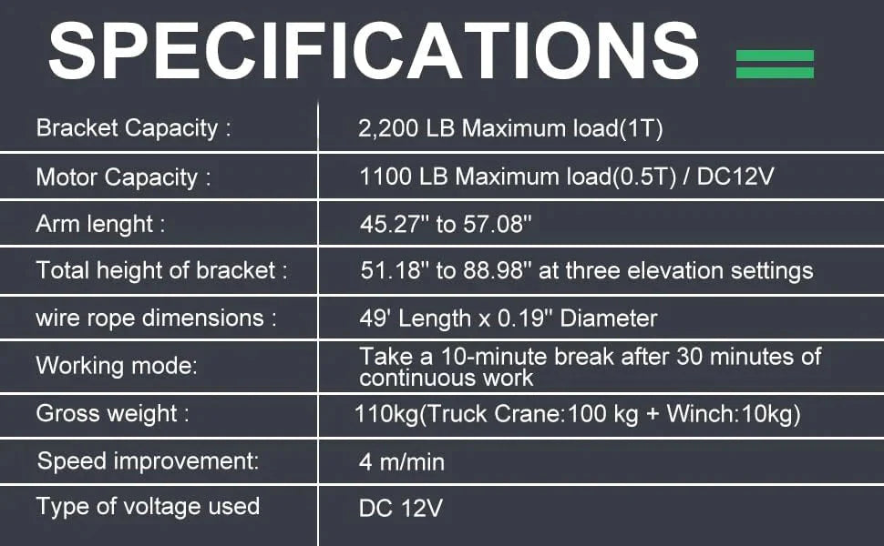 Pismire Winch Versatile 0.5T Folding Truck-Mounted Bed Crane Hoist Lift Pickup with Electric Winch 3500 lb 12V, Painted Steel 1100 lb Pickup 360 Swivel Base