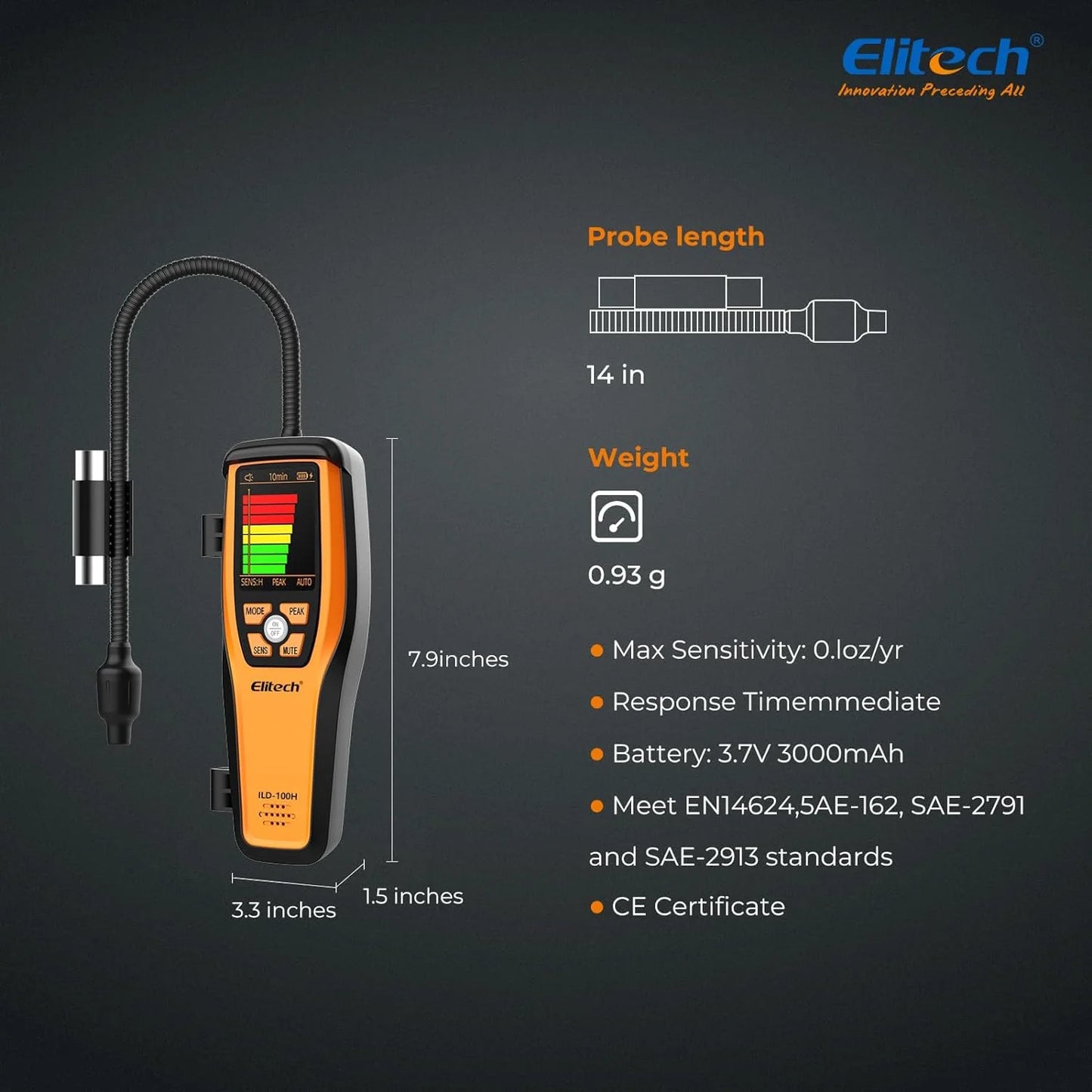 Refrigerant Leak Detector 10 Yrs Infrared Sensor Life Halogen Freon Sniffer, Air Conditioning Detection, Automotive Gas Finder, R22 R410A R134A R1234YF CFCs HCFCs HFCs, ILD-300