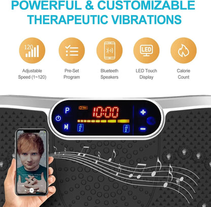 Vibration Plate Fitness Platform Exercise Machine Vibrating Lymphatic Drainage Shaking Full Body Shaker Workout Vibrate Stand Shake Board Sport Gym for Weight Loss Fat Burner for Women Men
