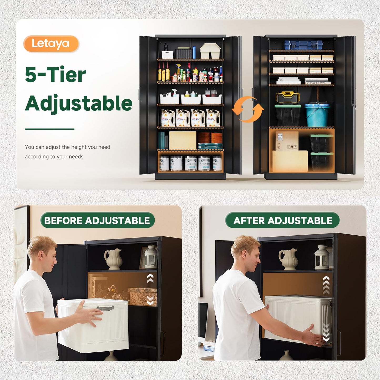 LETAYA Metal Storage Cabinets with Locking Doors - 5 Shelves