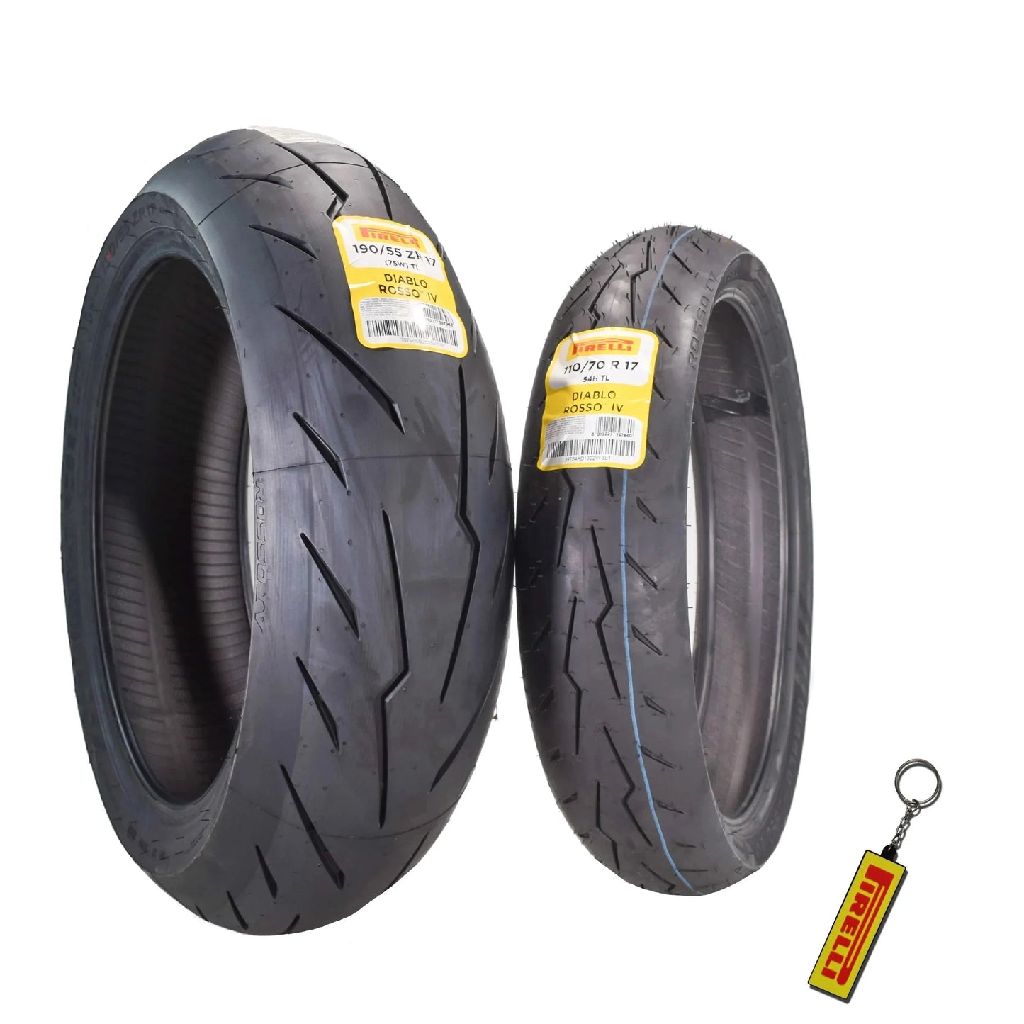 Pirelli Diablo Rosso IV Motorcycle Tires Set Front 110/70ZR17 & Rear 190/55ZR17 with Bonus Keychain
